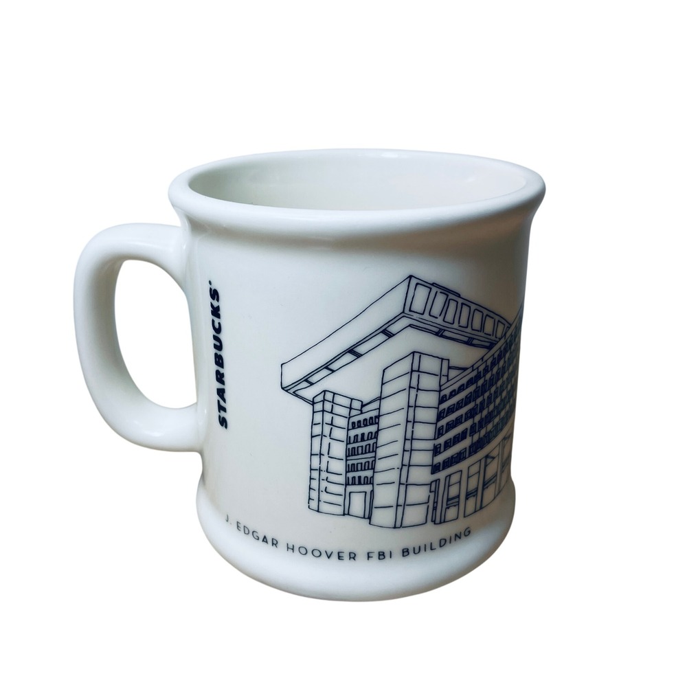 Starbucks J Edgar Hoover FBI Building Mug 14oz White Blue 2015 Made in USA